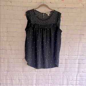 LOFT Navy Blue and‎ White Sleeveless Blouse Woman’s Size Medium
